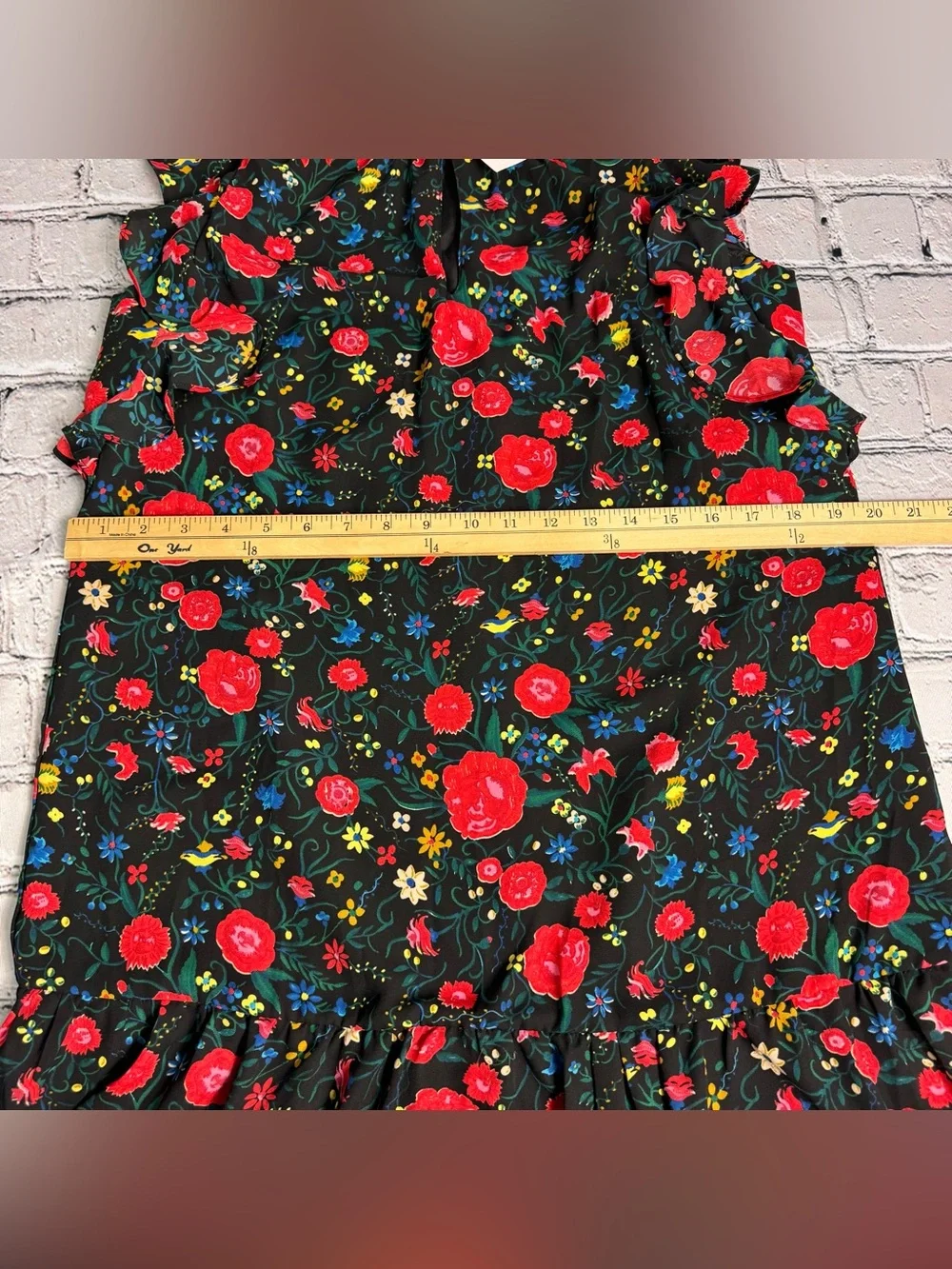 J. Crew NWT Black Mini Dress w/ Red Rose Floral Print Sleeveless Ruffles Size S